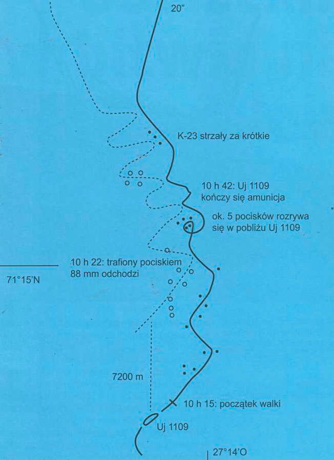Схема боя (на польском языке) кораблей охранения и К 23